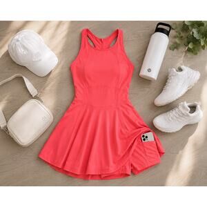 Lululemon Court Rival Dress Coral Pink Size 12 Built-In Shorts Pockets Athletic